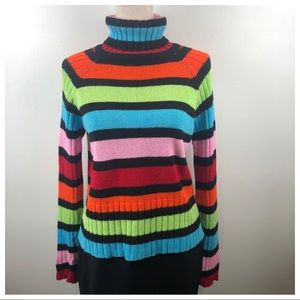 Vintage Rainbow Colored Turtleneck Sweater - XL
